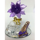 Mis Quince Anos Sweet 15 Purple Acrylic Flower with High Heel Shoe Favor and Purse Gift Keepsake